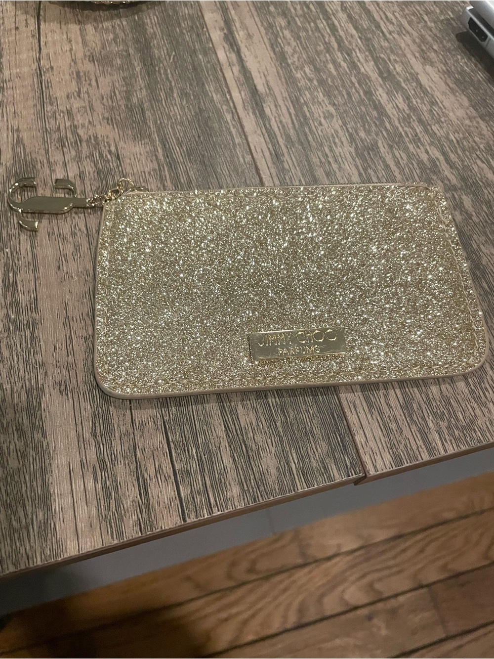 Jimmy Choo Gold Glitter Zip Wristlet Pouch
